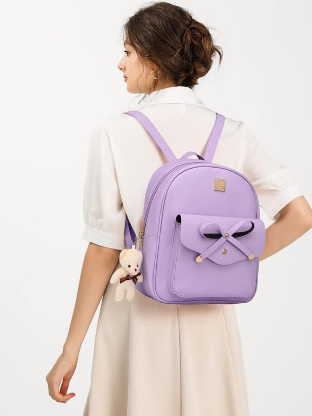 Cute Leather Mini Backpack Purse for Women Bowknot Small Backpack for Girls gift - Picture 2 of 6